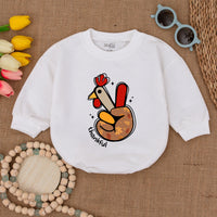 Playful Turkey Hand Baby Romper Thankful Bodysuit Thanksgiving Outfit Soft Cotton Festive Fall Infant Clothing Autumn Colors