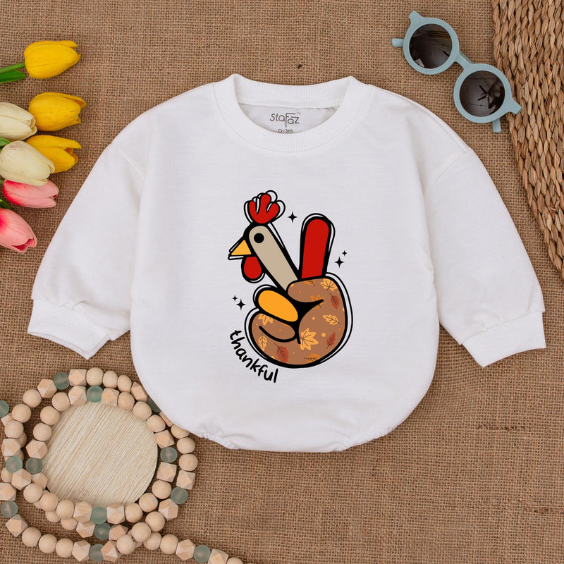 Playful Turkey Hand Baby Romper Thankful Bodysuit Thanksgiving Outfit Soft Cotton Festive Fall Infant Clothing Autumn Colors
