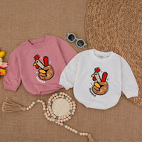 Playful Turkey Hand Baby Romper Thankful Bodysuit Thanksgiving Outfit Soft Cotton Festive Fall Infant Clothing Autumn Colors
