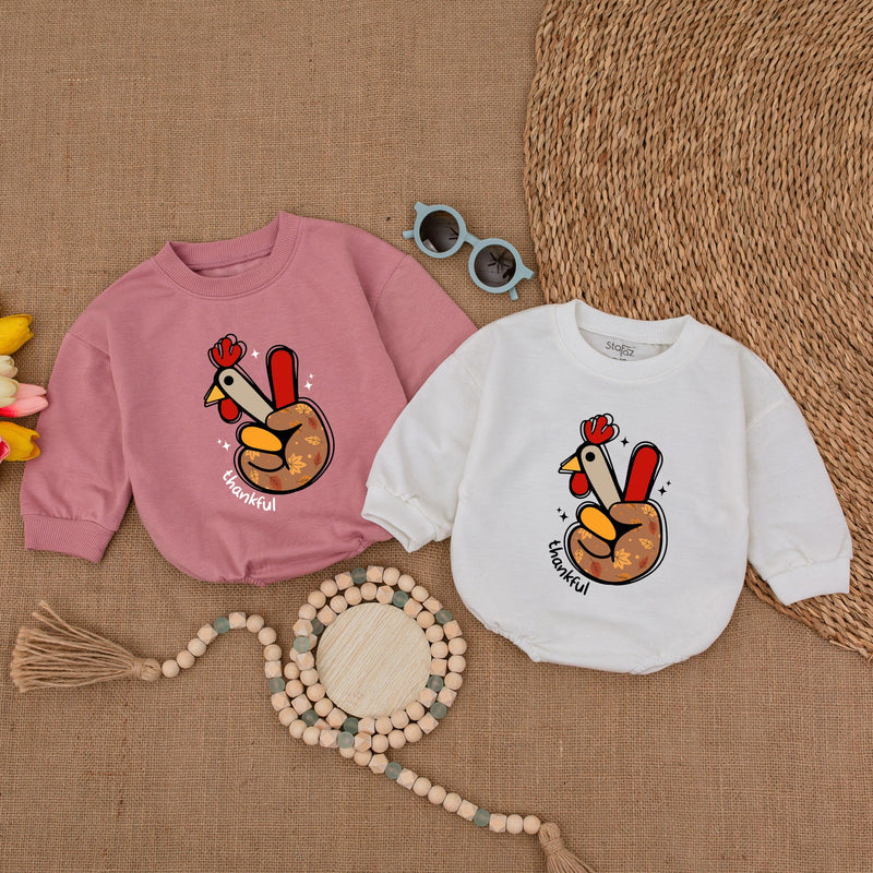 Playful Turkey Hand Baby Romper Thankful Bodysuit Thanksgiving Outfit Soft Cotton Festive Fall Infant Clothing Autumn Colors