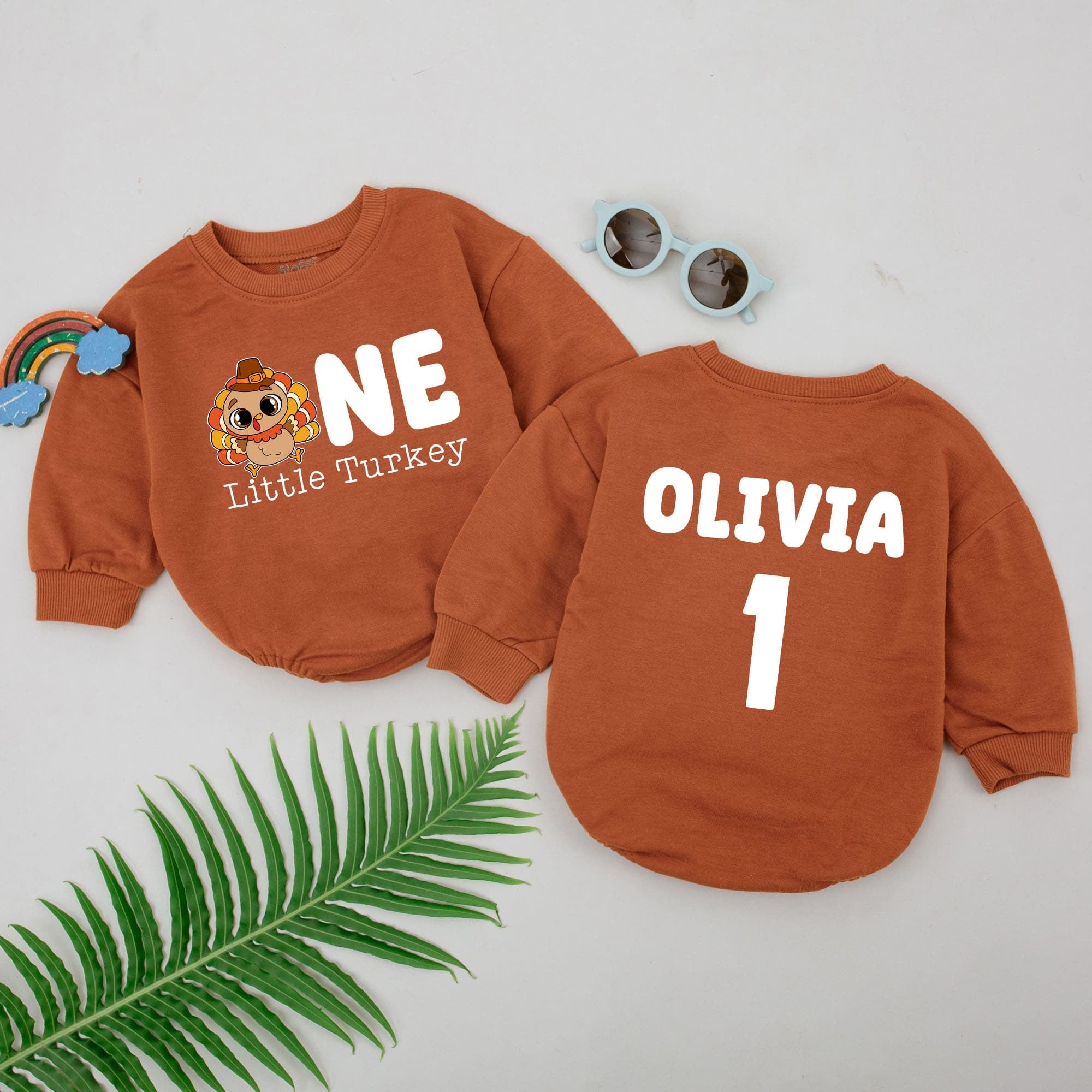 Personalized Little Turkey Romper for First Thanksgiving