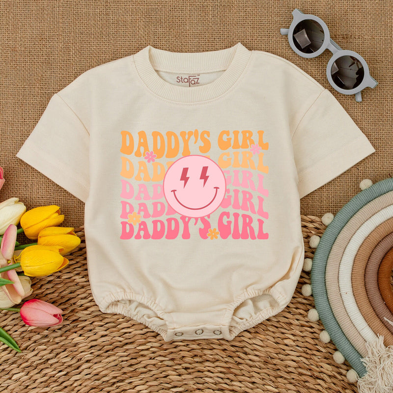 Daddy's Girl Romper with Smiley Face Lightning Eyes Vibrant Colors Soft Cotton Short Sleeve Baby Toddler Outfit Fun Playful Design