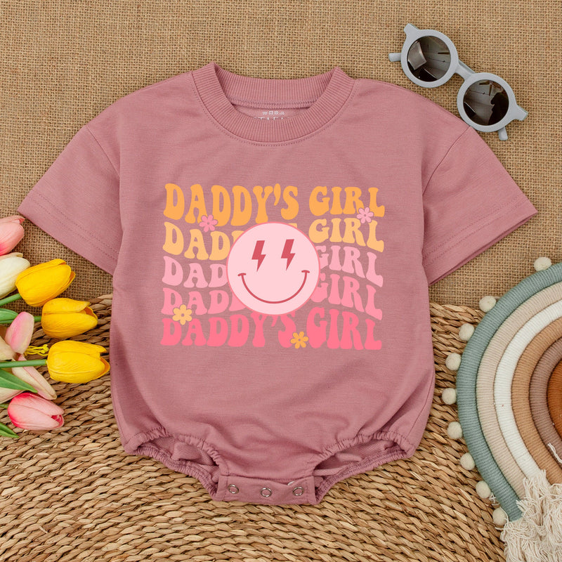 Daddy's Girl Romper with Smiley Face Lightning Eyes Vibrant Colors Soft Cotton Short Sleeve Baby Toddler Outfit Fun Playful Design