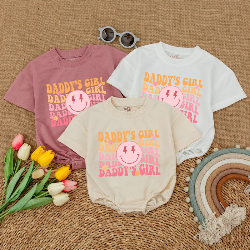 Daddy's Girl Romper with Smiley Face Lightning Eyes Vibrant Colors Soft Cotton Short Sleeve Baby Toddler Outfit Fun Playful Design