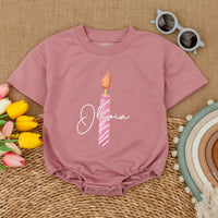 Personalized First Birthday Candle Baby Romper Striped Pink Blue Design Soft Cotton Outfit for Infant Girl Boy Celebration Party Wear