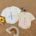 Personalized First Birthday Candle Baby Romper Striped Pink Blue Design Soft Cotton Outfit for Infant Girl Boy Celebration Party Wear