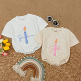 Personalized First Birthday Candle Baby Romper Striped Pink Blue Design Soft Cotton Outfit for Infant Girl Boy Celebration Party Wear