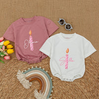 Personalized First Birthday Candle Baby Romper Striped Pink Blue Design Soft Cotton Outfit for Infant Girl Boy Celebration Party Wear