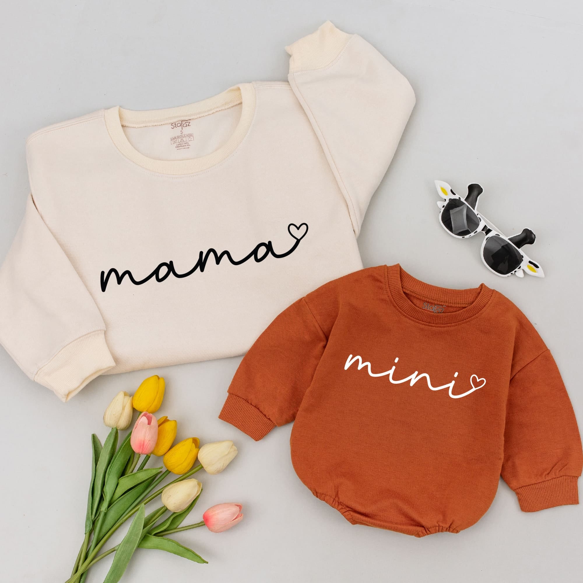 Mama Mini Matching Family Outfits Soft Cotton Minimalist Design Thanksgiving Christmas Baby Toddler Comfortable Heart Detail Shirts