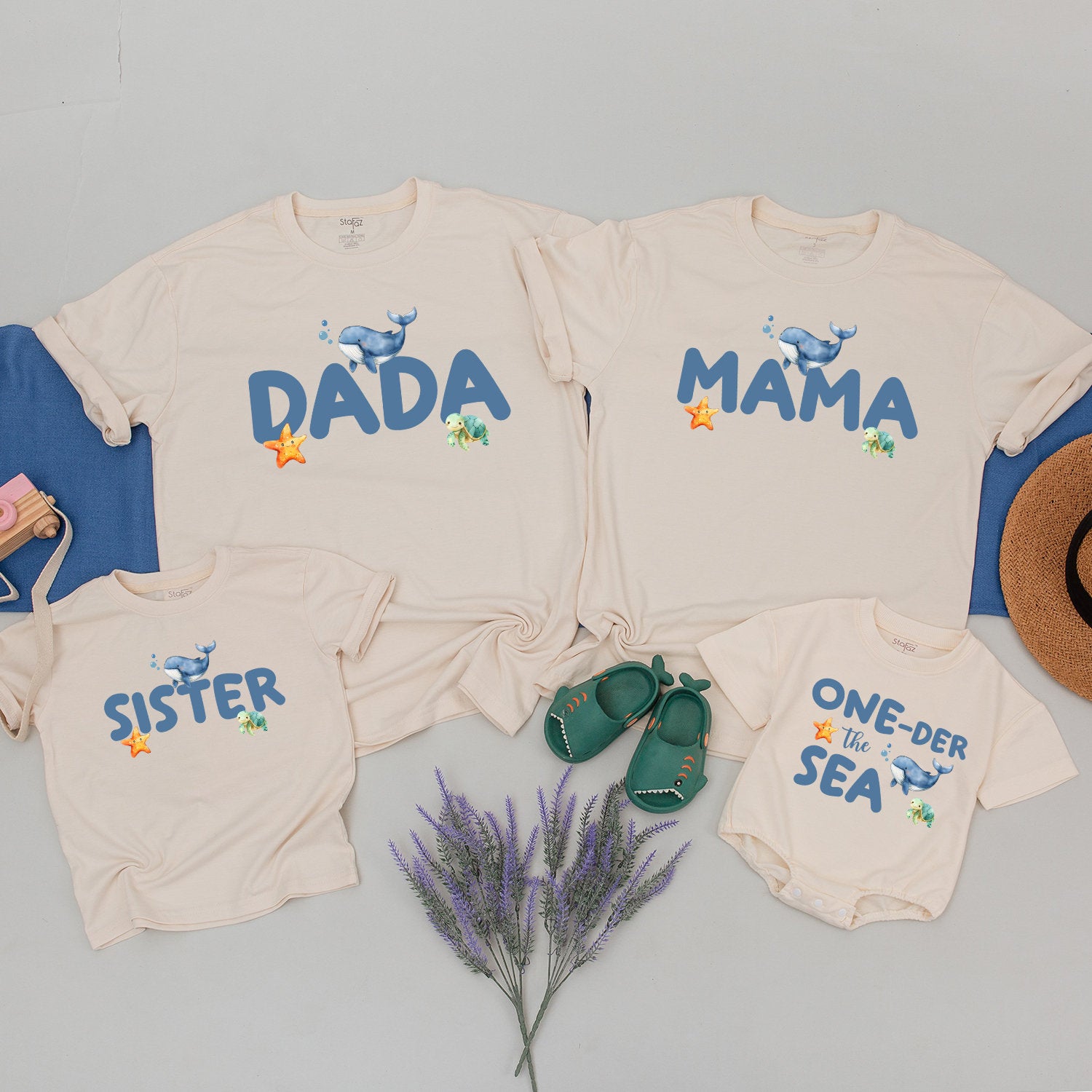 Personalized Baby Boy Birthday Shirt with Whales and Starfish Matching Family First Celebration Ocean Theme Custom Names