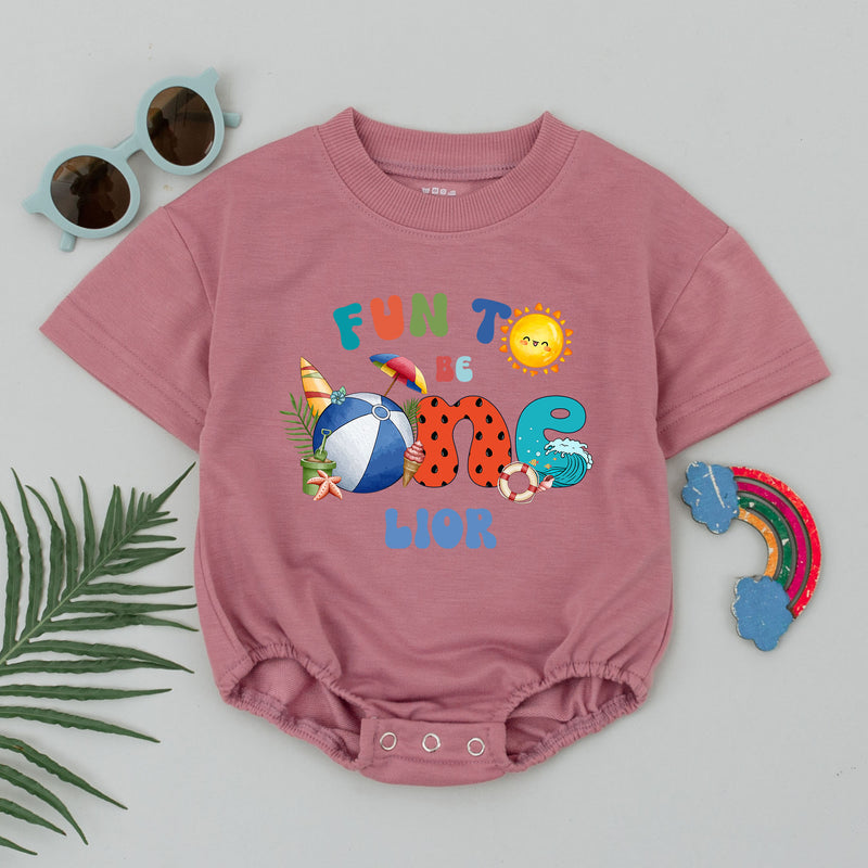 Personalized Fun to Be One Beach Romper Baby Birthday Outfit with Sun Waves Summer Bodysuit Perfect Cake Smash Gift for Baby's First Celebration
