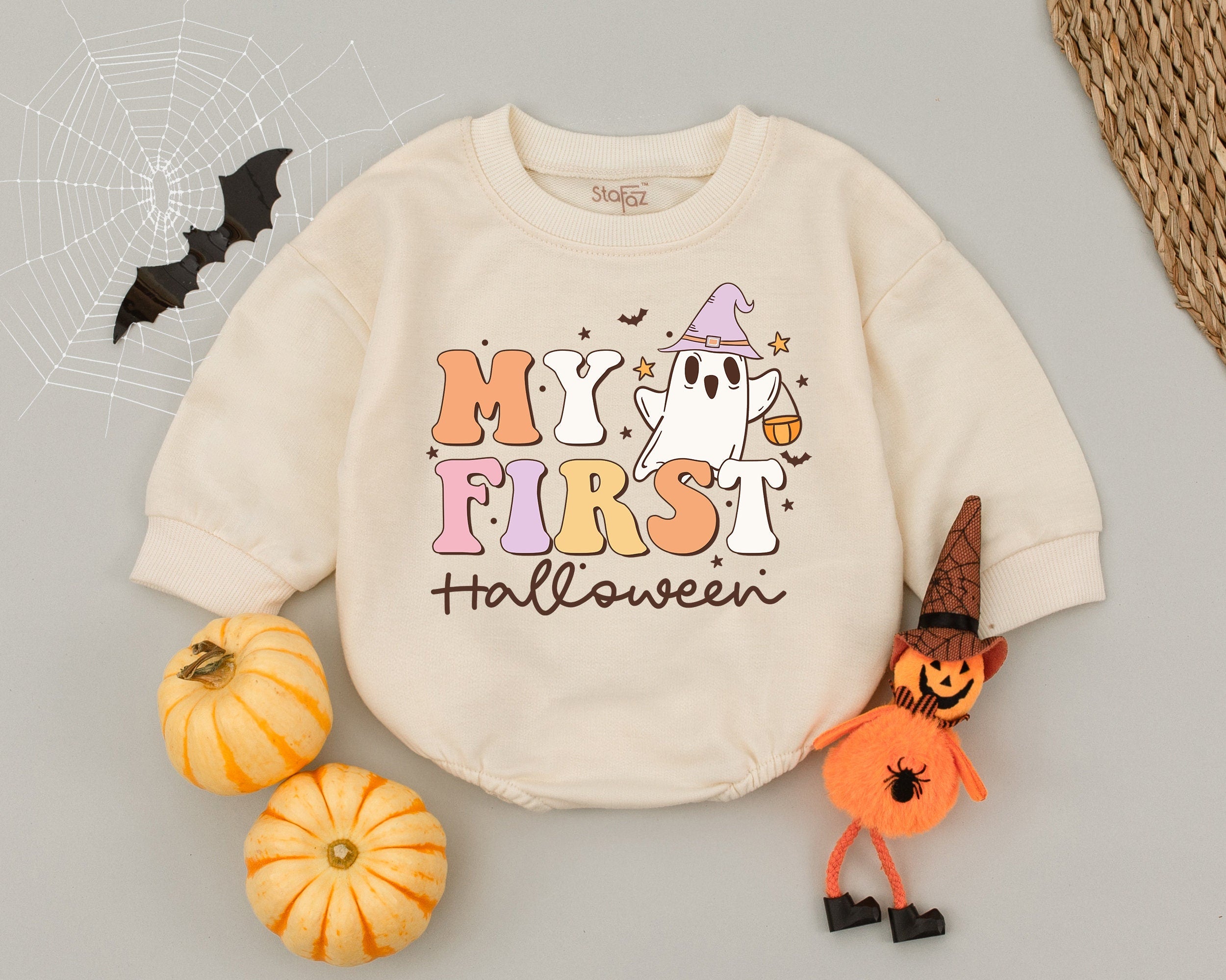 My First Halloween Baby Romper Retro Pastel Ghost Outfit Soft Cotton Newborn Boys Girls Autumn Costume Festive Holiday Clothing