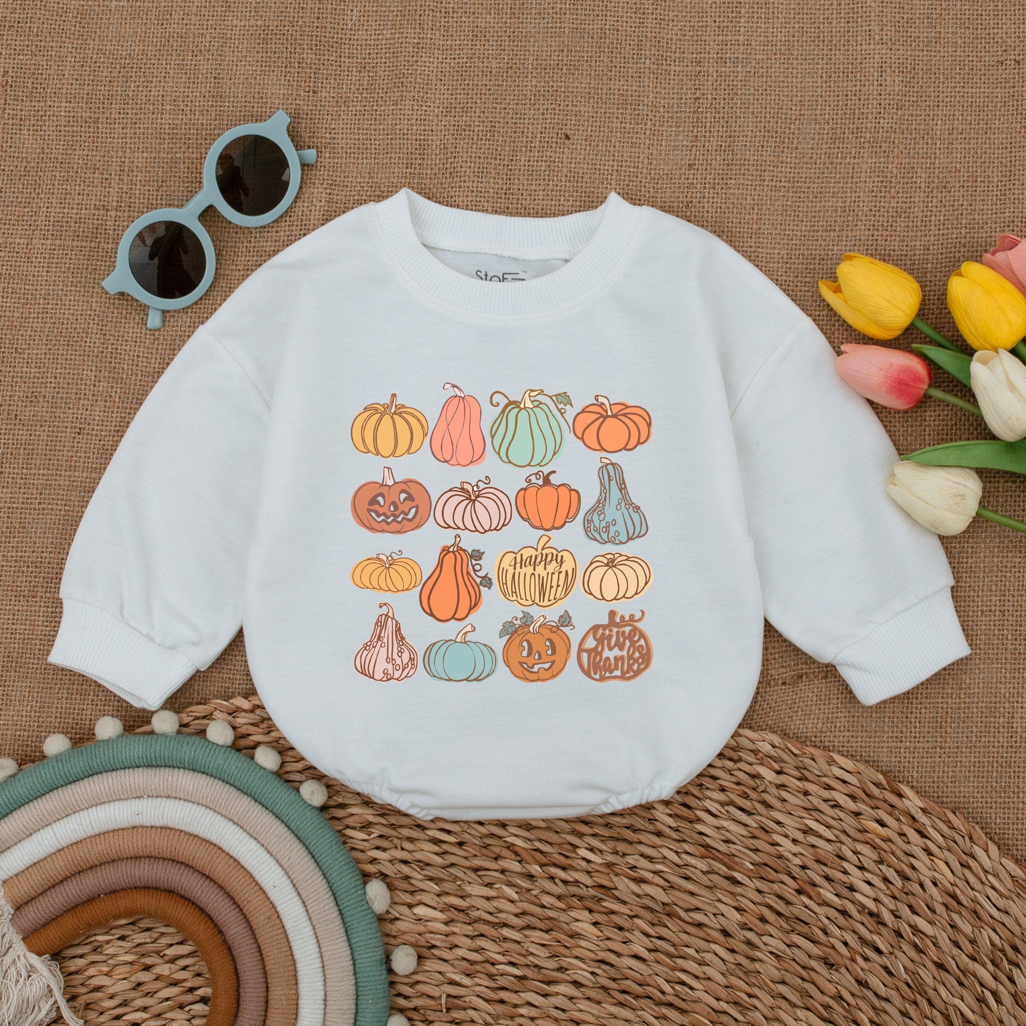 Retro Pumpkin Baby Romper Soft Cotton Autumn Outfit Happy Halloween Bodysuit Vintage Style Fall Baby Shower Gift For Boy Or Girl