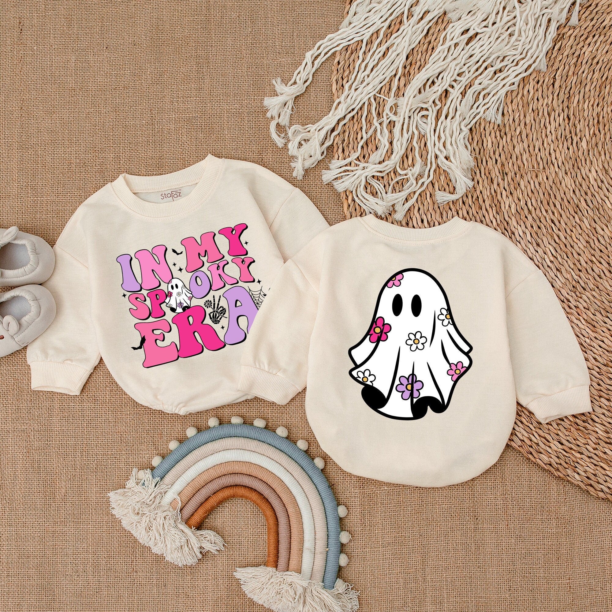 In My Spooky Era Baby Romper Cute Halloween Outfit Soothing Cotton First Holiday Infant Clothes with Ghost Floral Design