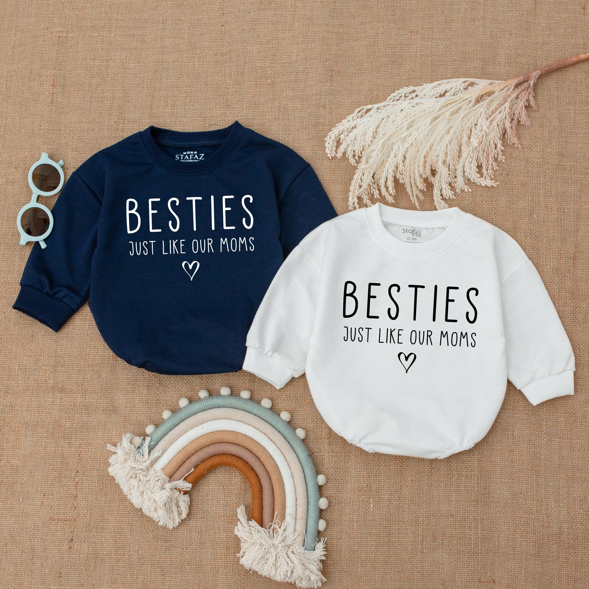 Besties Just Like Our Moms Baby Romper Soft Cotton Outfit Infant Gift Matching Baby Bodysuit Heart Design for Birthday Holiday