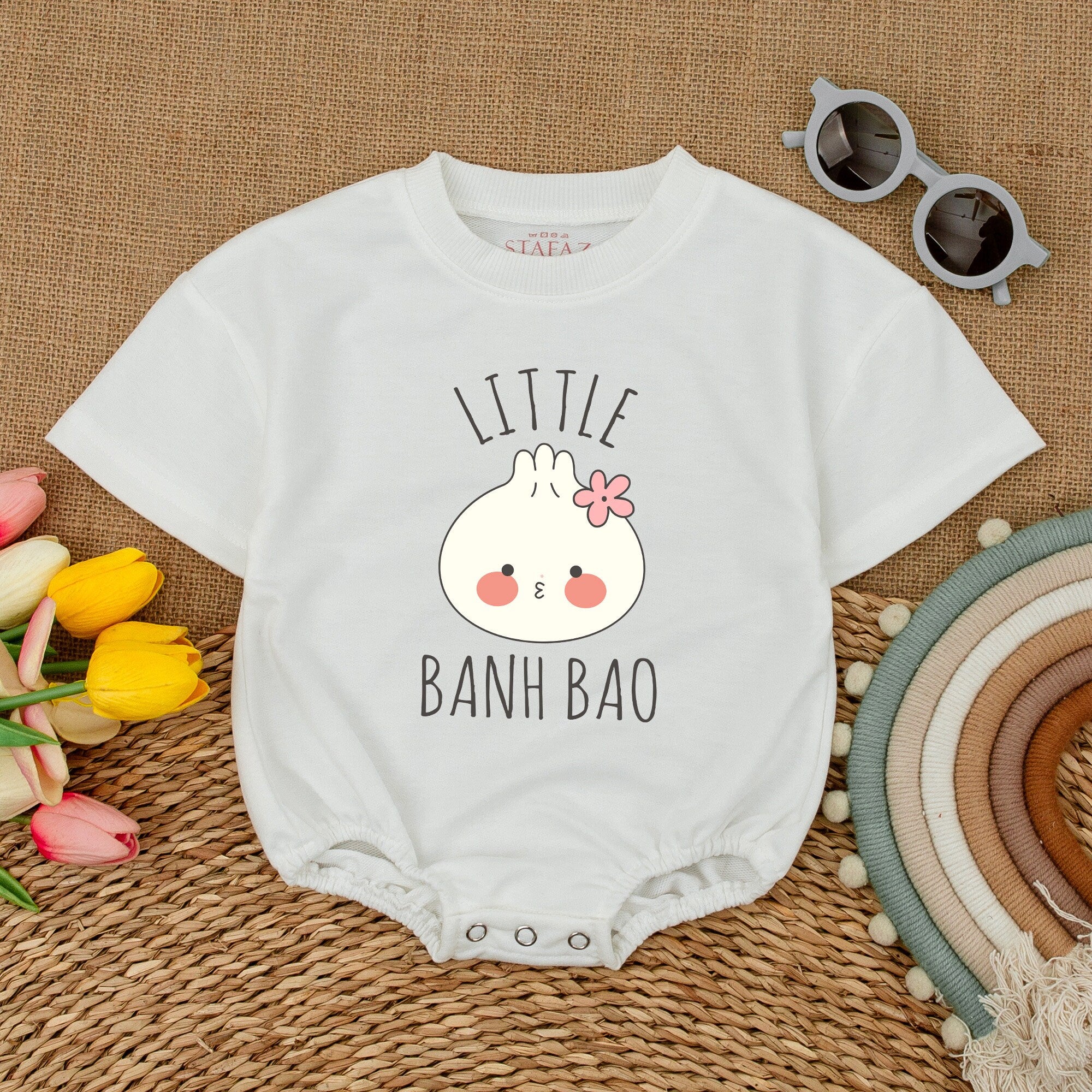 Little Banh Bao Baby Bodysuit Soft Cotton Cute Dumpling Romper Pastel Design Infant Girl Boy Outfit Whimsical Gift Baby Shower