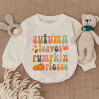 Autumn Leaves Pumpkin Please Baby Romper Festive Thanksgiving Outfit Whimsical Fall Bodysuit Soft Cotton Infant Holiday Clothes