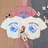 Personalized One-Der the Sea Baby Romper with Whale Design, Custom Name & Age, Soft Cotton First Birthday Outfit for Boys or Girls, Summer Wear