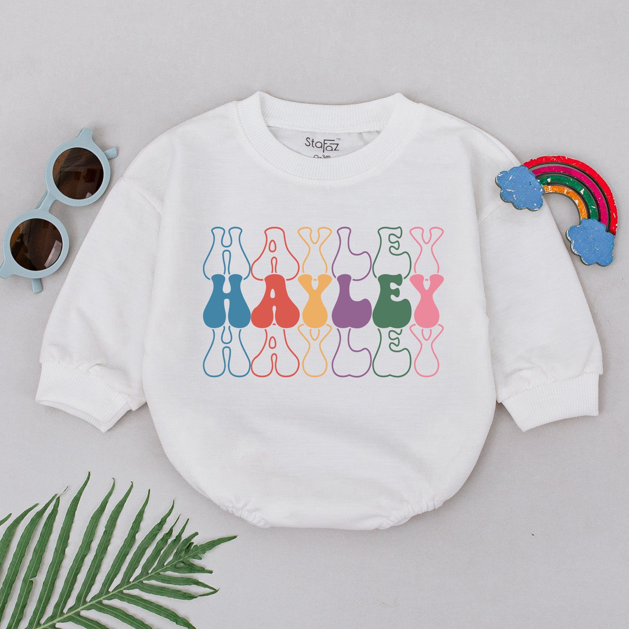 Custom Name Baby Romper with Hayley Design Birthday Outfit for Girls Colorful Fun Print Cotton Soft Comfortable Perfect Gift