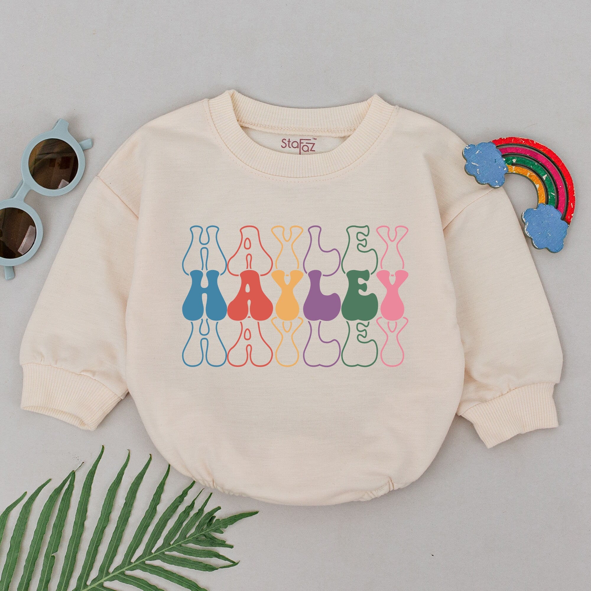 Custom Name Baby Romper with Hayley Design Birthday Outfit for Girls Colorful Fun Print Cotton Soft Comfortable Perfect Gift