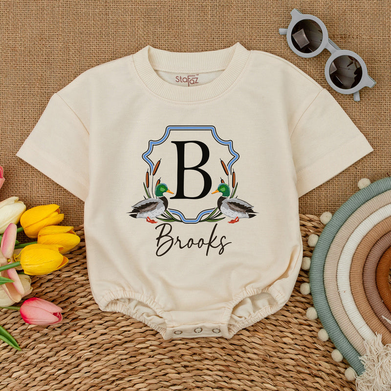 Personalized Mallard Ducks Romper with Name - Custom Baby Bodysuit