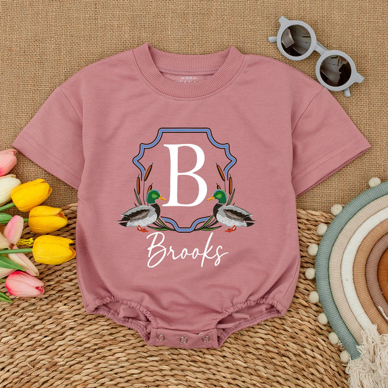 Personalized Mallard Ducks Romper with Name - Custom Baby Bodysuit