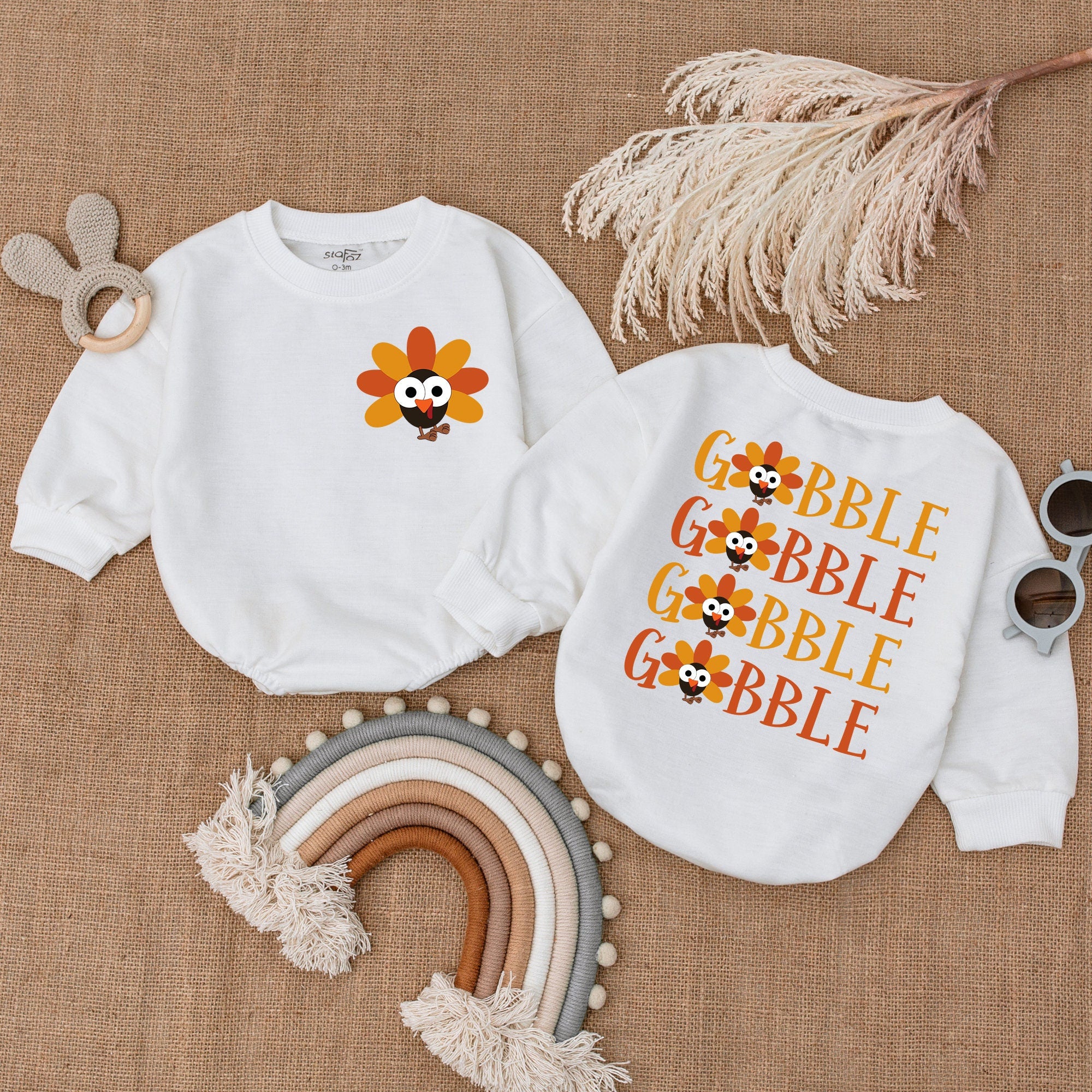 Playful Turkey Baby Romper for First Thanksgiving Autumn Colors Comfortable Infant Outfit Holiday Baby Shower Gift