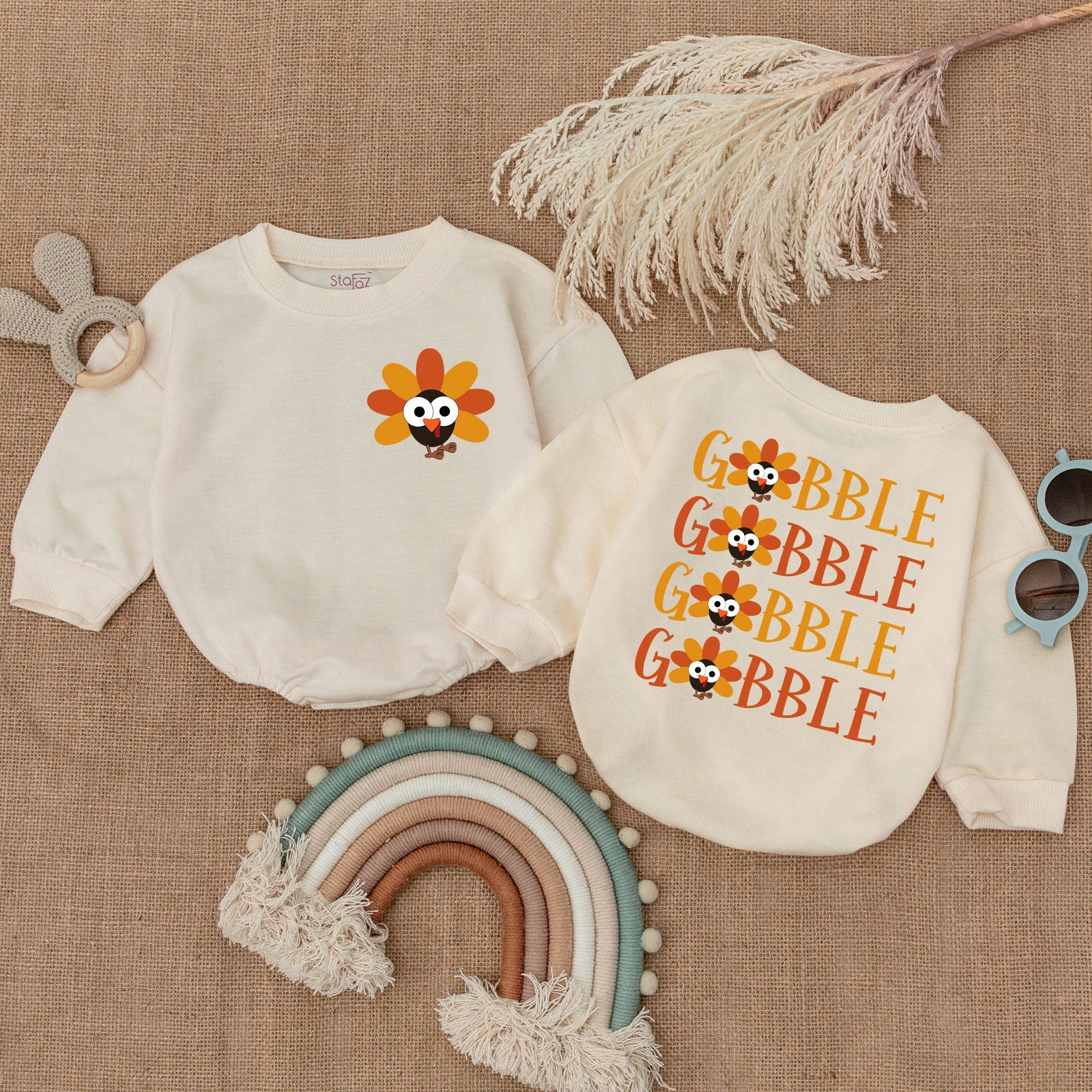 Playful Turkey Baby Romper for First Thanksgiving Autumn Colors Comfortable Infant Outfit Holiday Baby Shower Gift