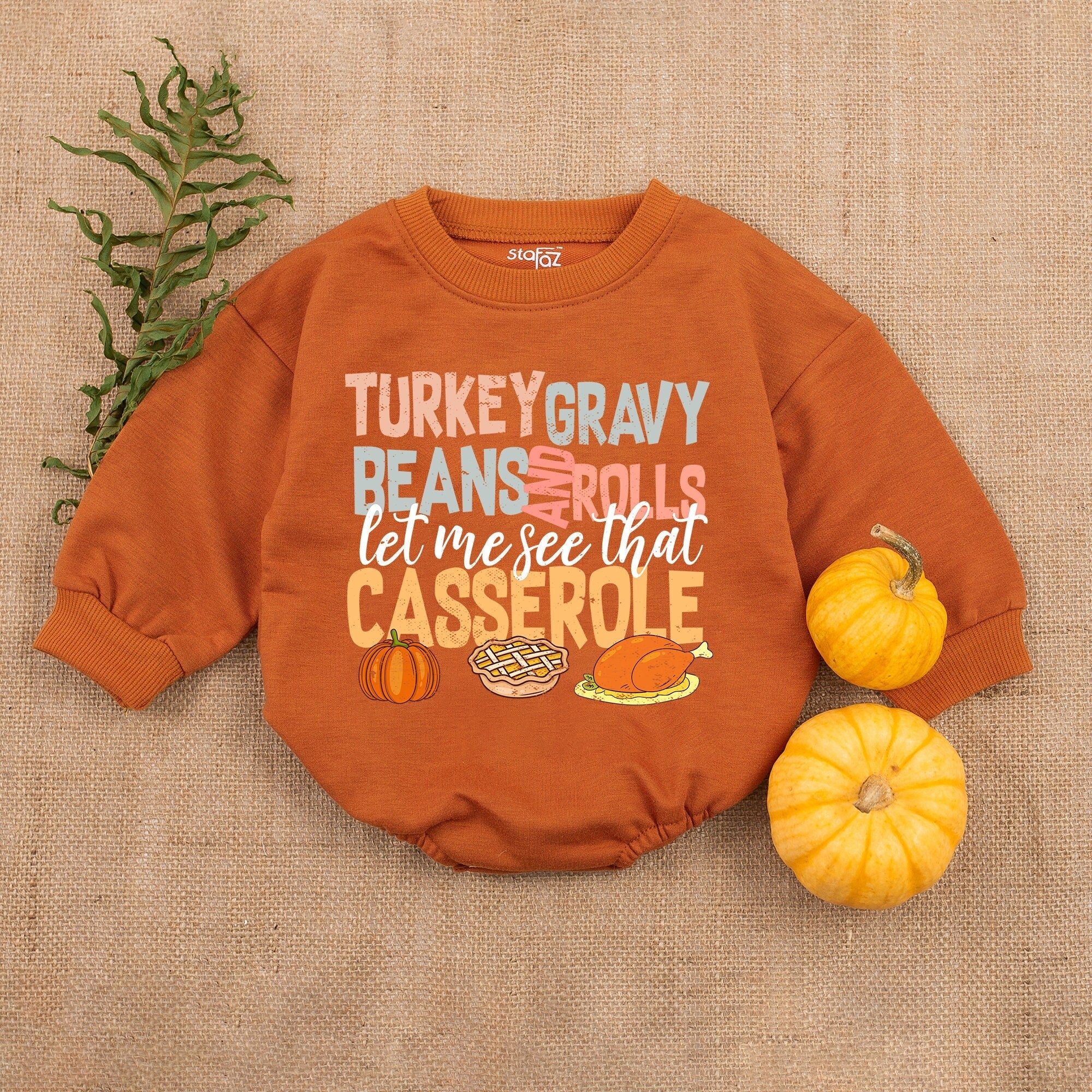 Thanksgiving Baby Romper with Festive Casserole Design