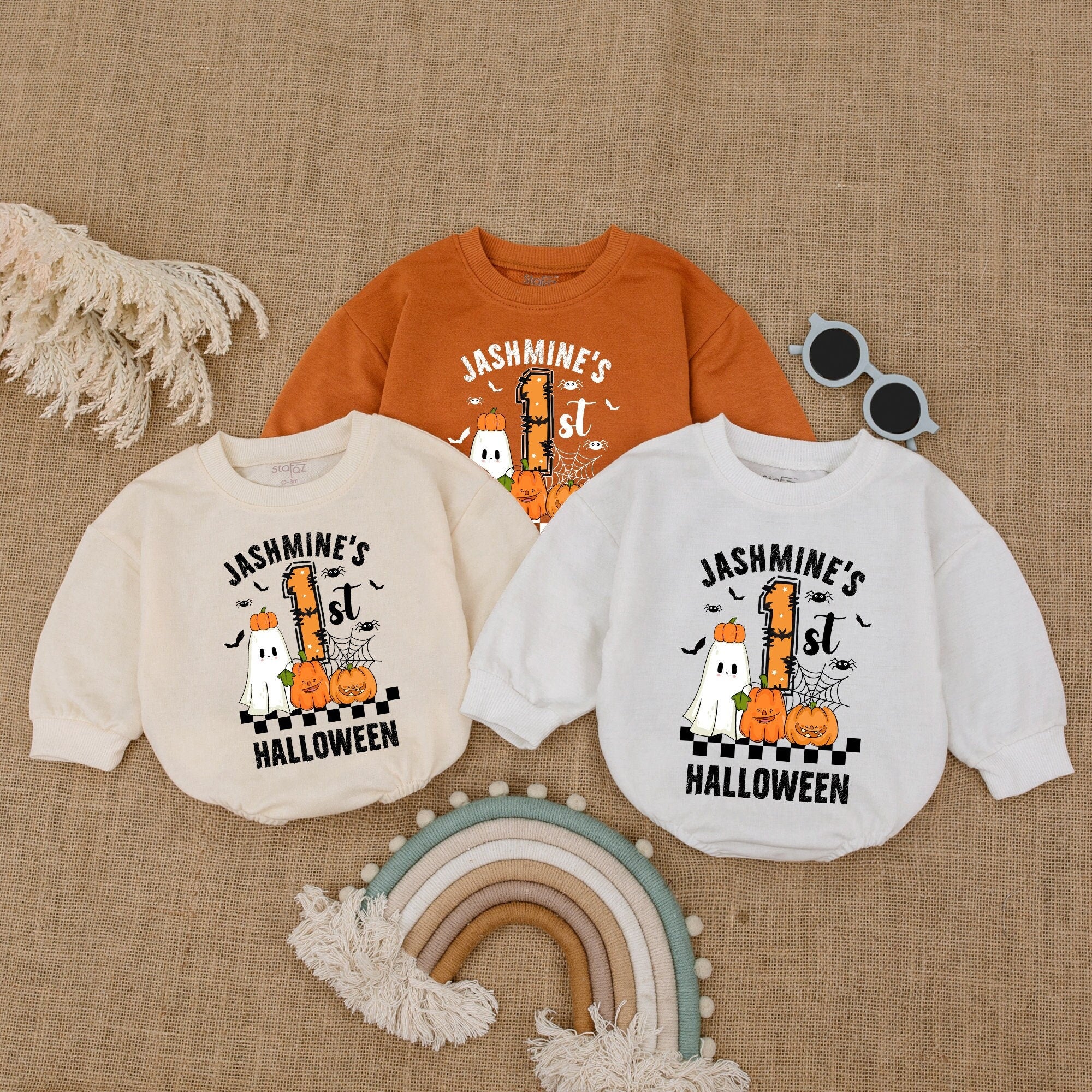 My 1st Halloween Bodysuit Baby Boy Outfit with Ghost Pumpkin Design Fall Romper Infant Halloween Clothes Soft Cotton Baby Shower Gift