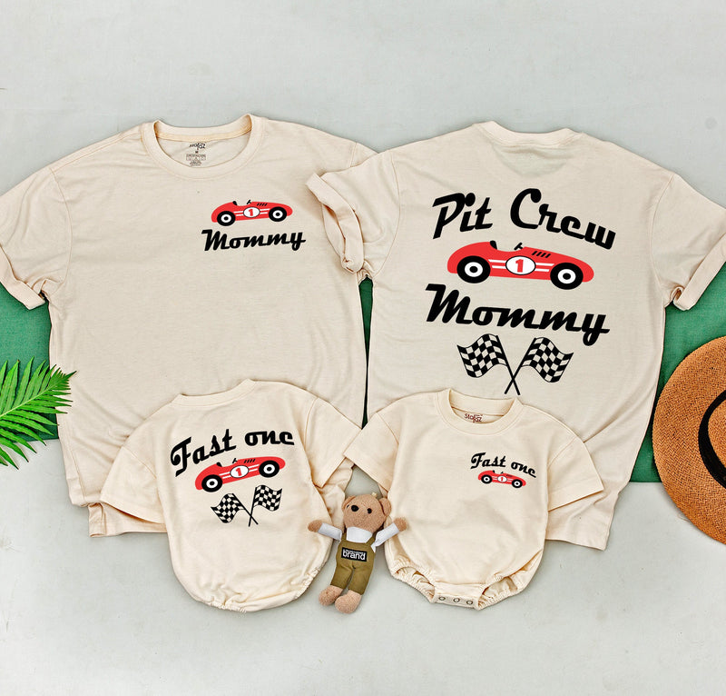 Fast One Family Birthday Shirt Personalized Race Car Theme Outfit for 1st Birthday Boy with Mommy and Me Matching Tee Set