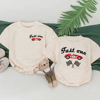 Fast One Family Birthday Shirt Personalized Race Car Theme Outfit for 1st Birthday Boy with Mommy and Me Matching Tee Set