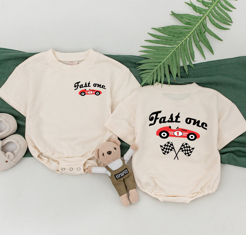 Fast One Family Birthday Shirt Personalized Race Car Theme Outfit for 1st Birthday Boy with Mommy and Me Matching Tee Set