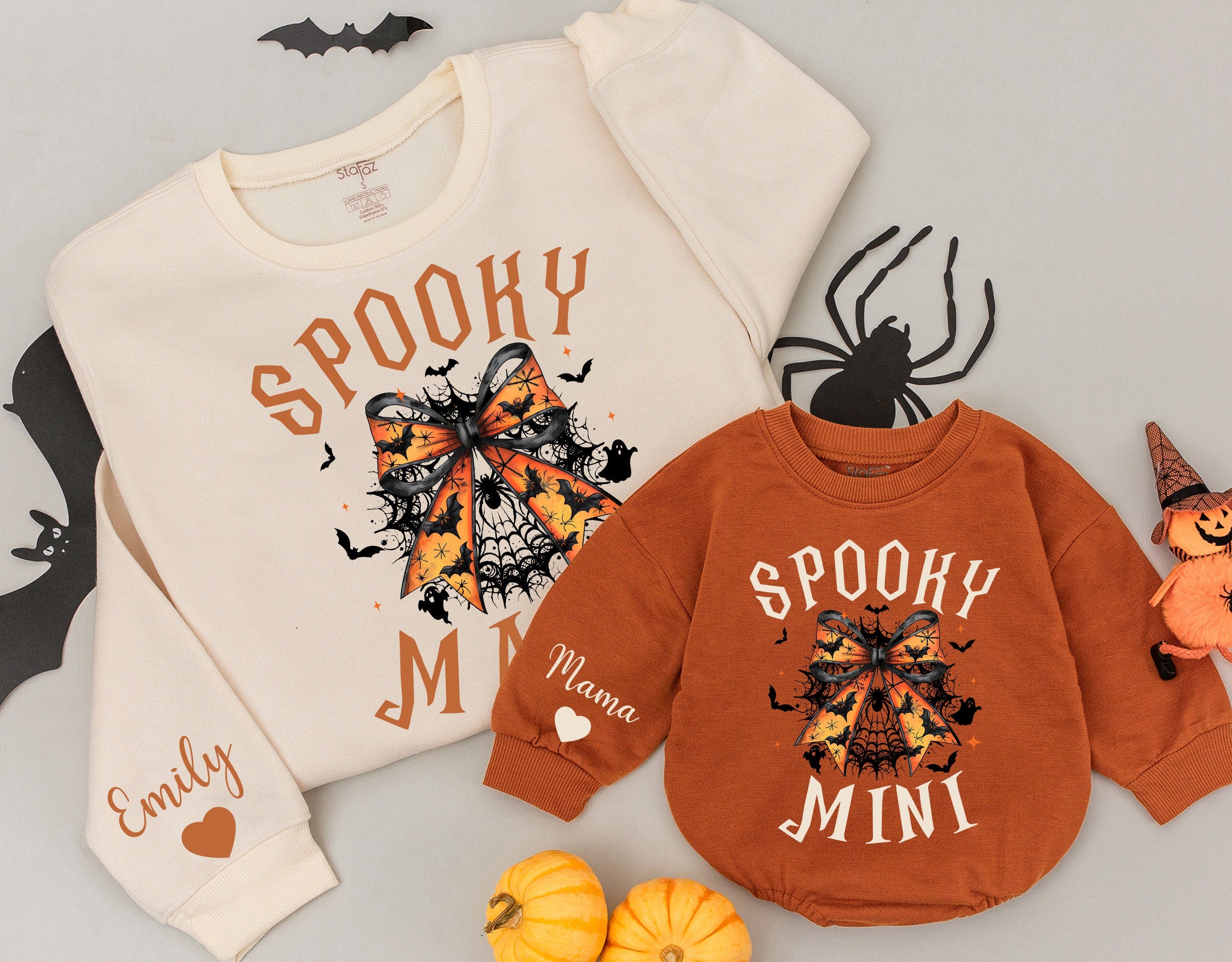 Spooky Mama & Mini Halloween Sweatshirt Set with Retro Skull