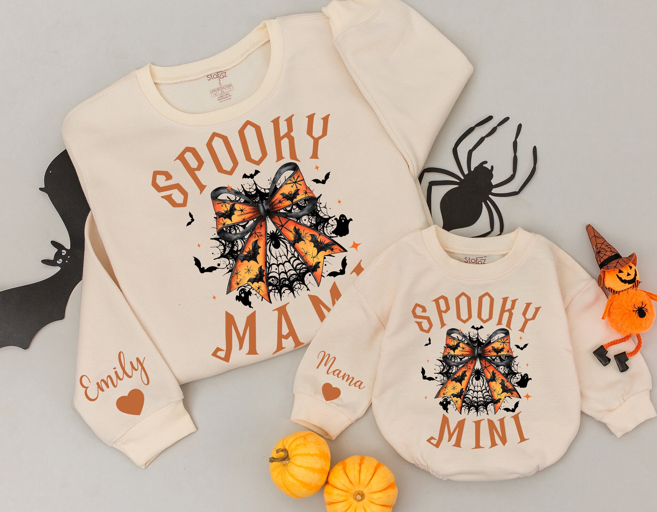Spooky Mama & Mini Halloween Sweatshirt Set with Retro Skull