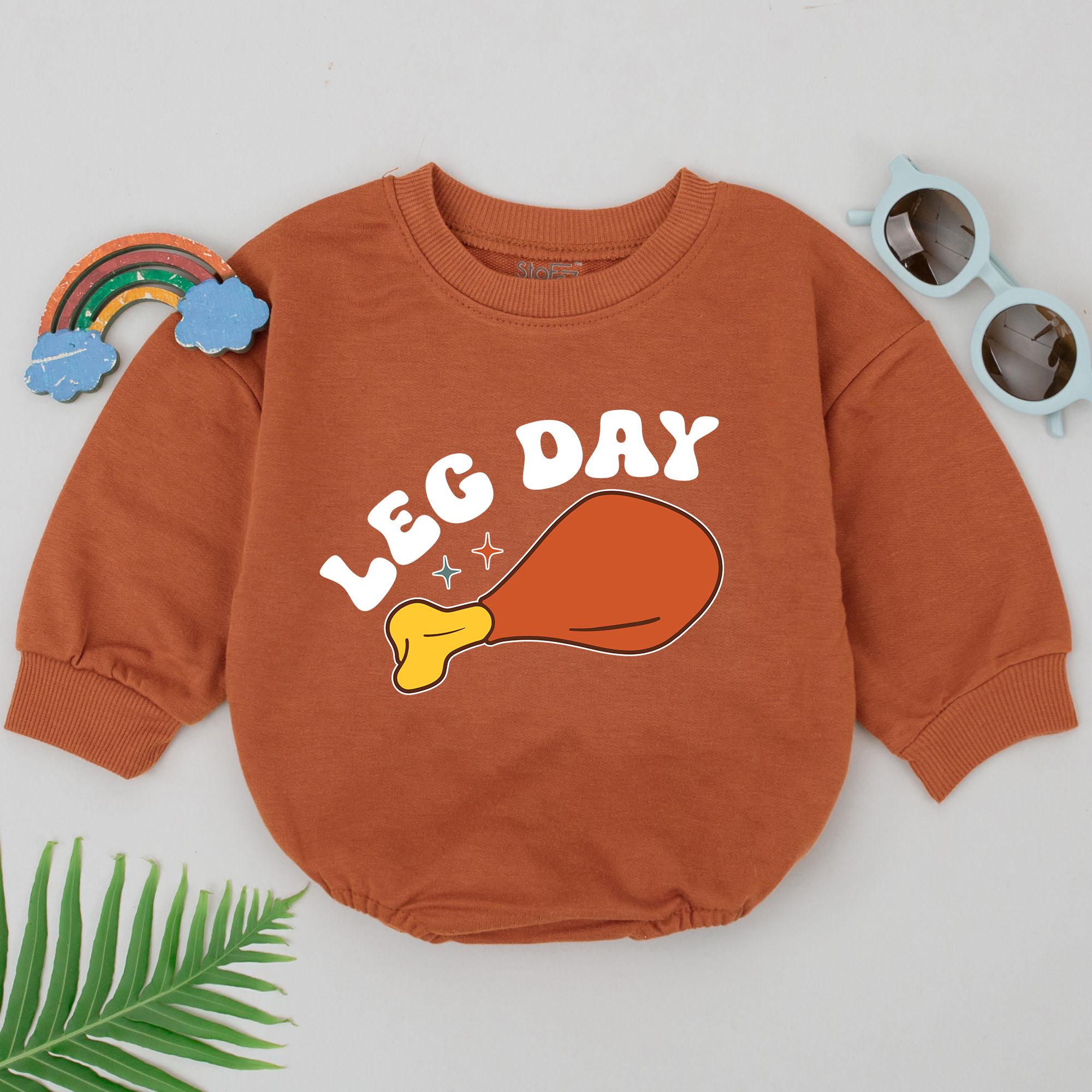 Turkey Leg Day Baby Romper for Thanksgiving Celebration Colorful Retro Design Infant Outfit Soft Cotton Fall Holiday Gift Custom Name