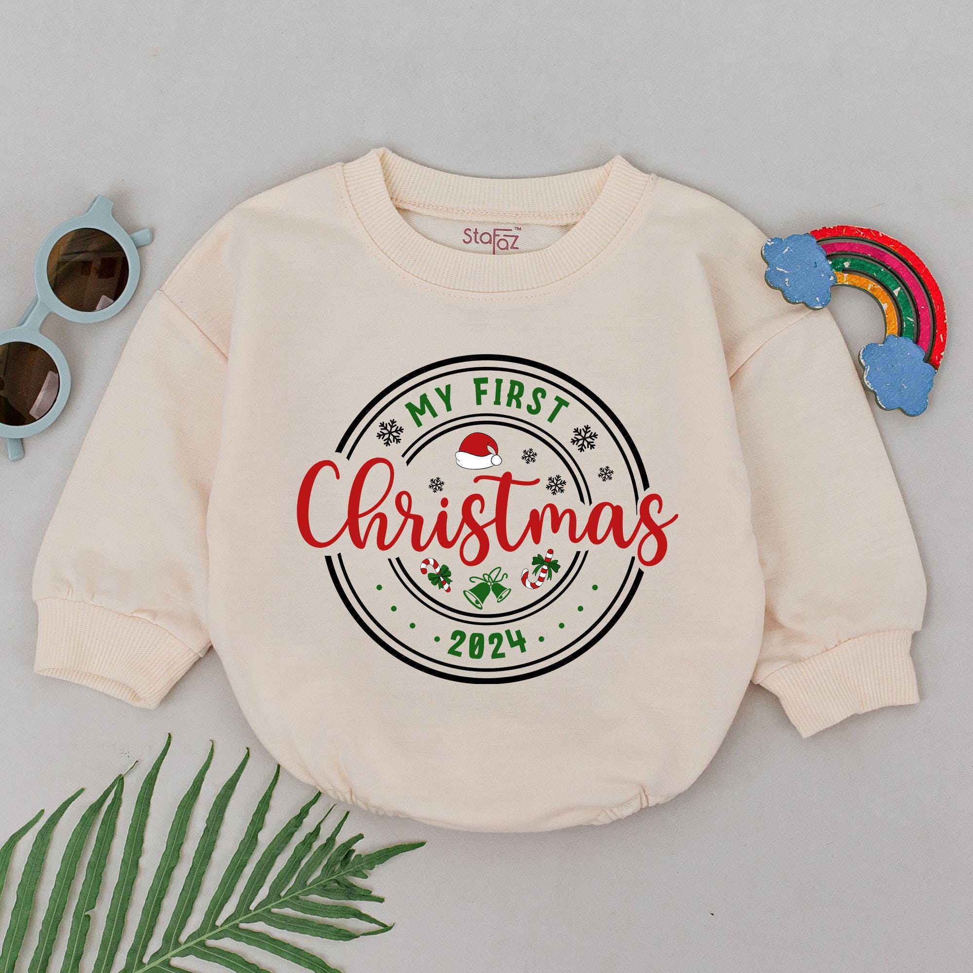 My First Christmas 2024 Baby Romper Festive Girls Outfit Soft Cotton Newborn Holiday Clothes Perfect Baby Shower Gift