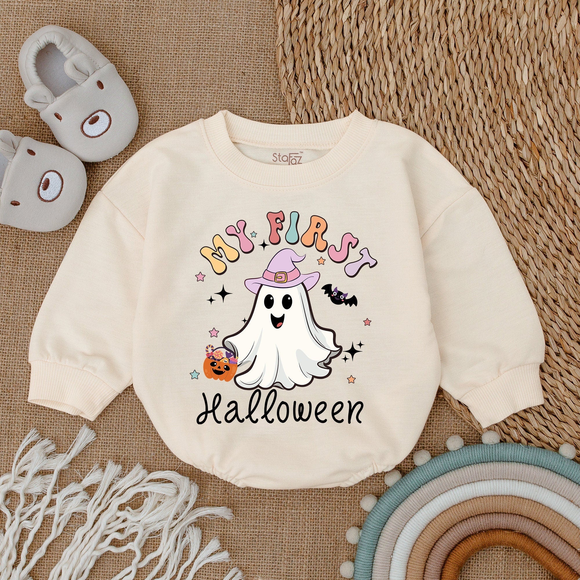 Adorable My First Halloween Baby Romper with Ghost Pastel Design Girl Outfit Comfortable Cotton Infant Clothes