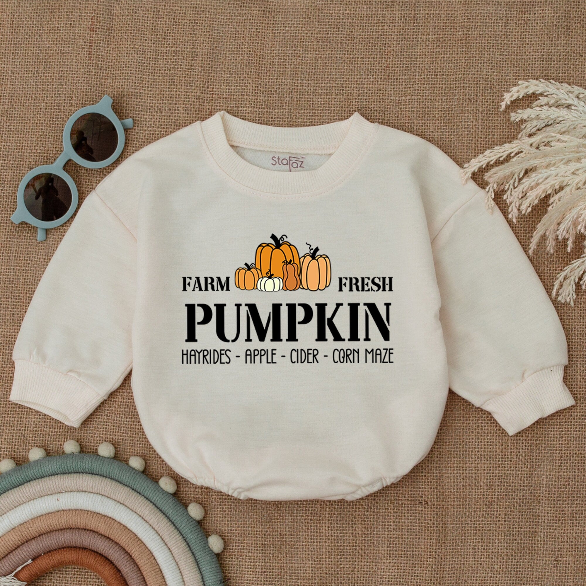 Farm Fresh Pumpkin Baby Romper Fall Outfit with Hayrides Apple Cider Design Cozy Autumn Cotton Bodysuit for Halloween Thanksgiving