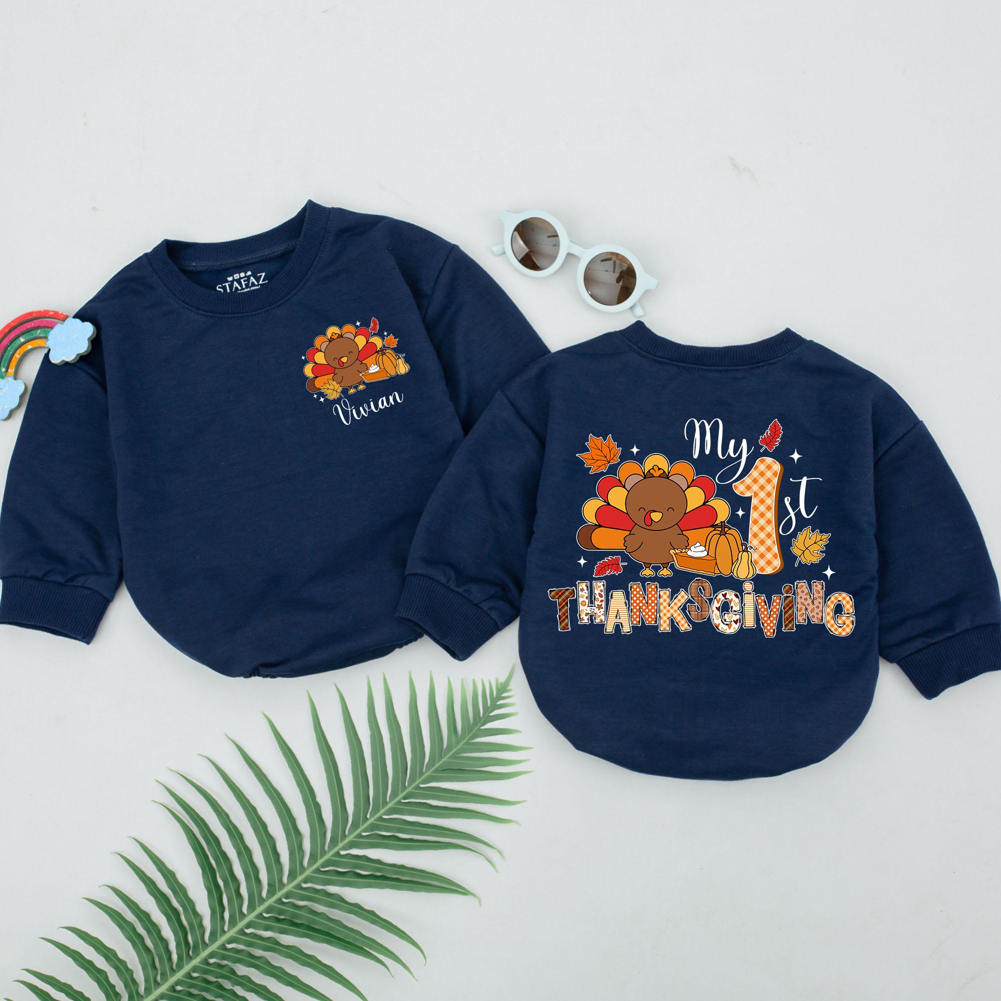 Personalized My 1st Thanksgiving Baby Romper with Turkey Design