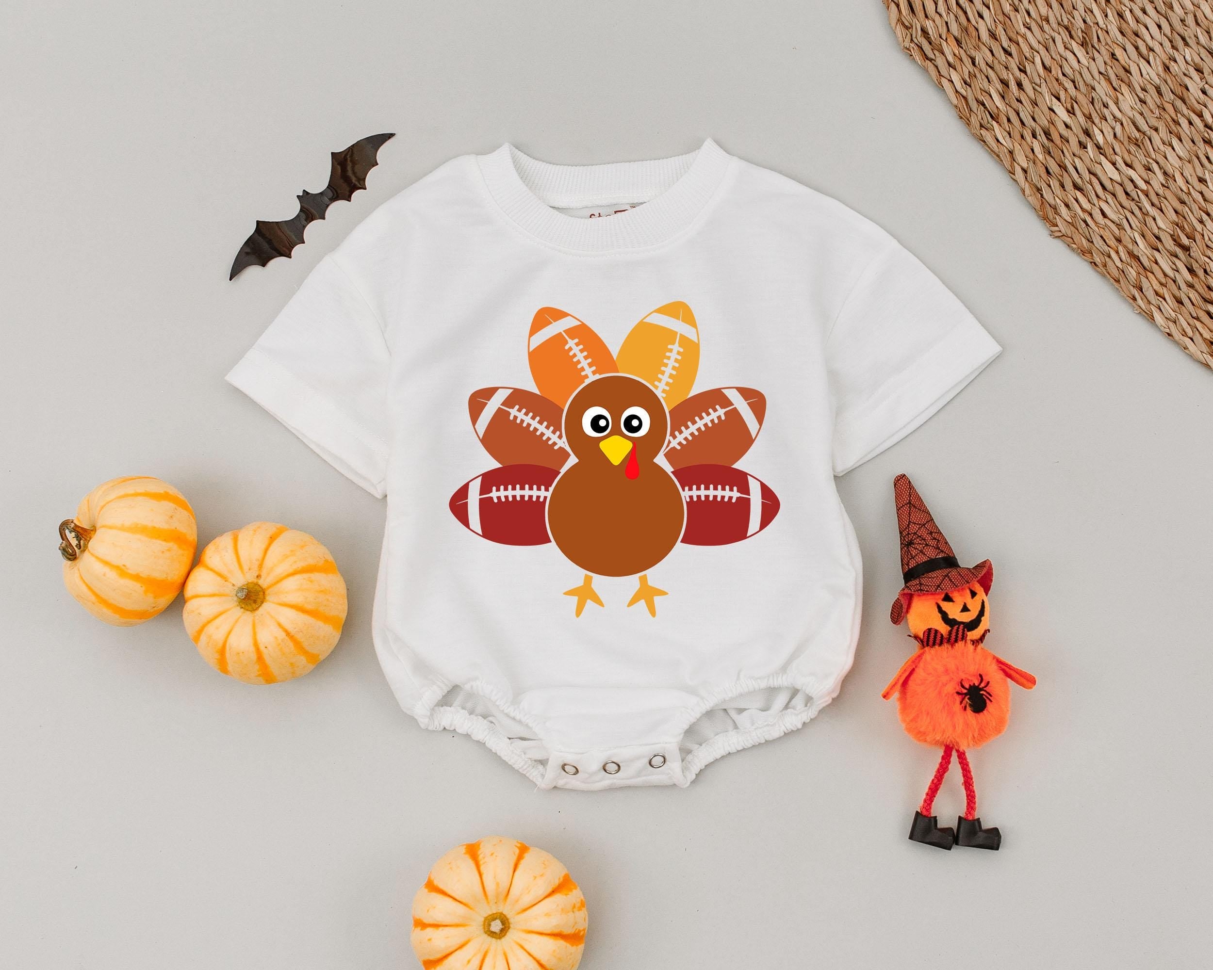 Playful Turkey & Football Baby Romper for Thanksgiving Fun
