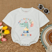 Personalized Party Animal Birthday Romper for Baby Boy or Girl Fun Celebration Dinosaur Design Cake Smash Outfit Cotton Comfort