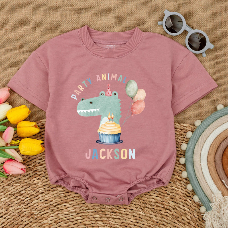Personalized Party Animal Birthday Romper for Baby Boy or Girl Fun Celebration Dinosaur Design Cake Smash Outfit Cotton Comfort