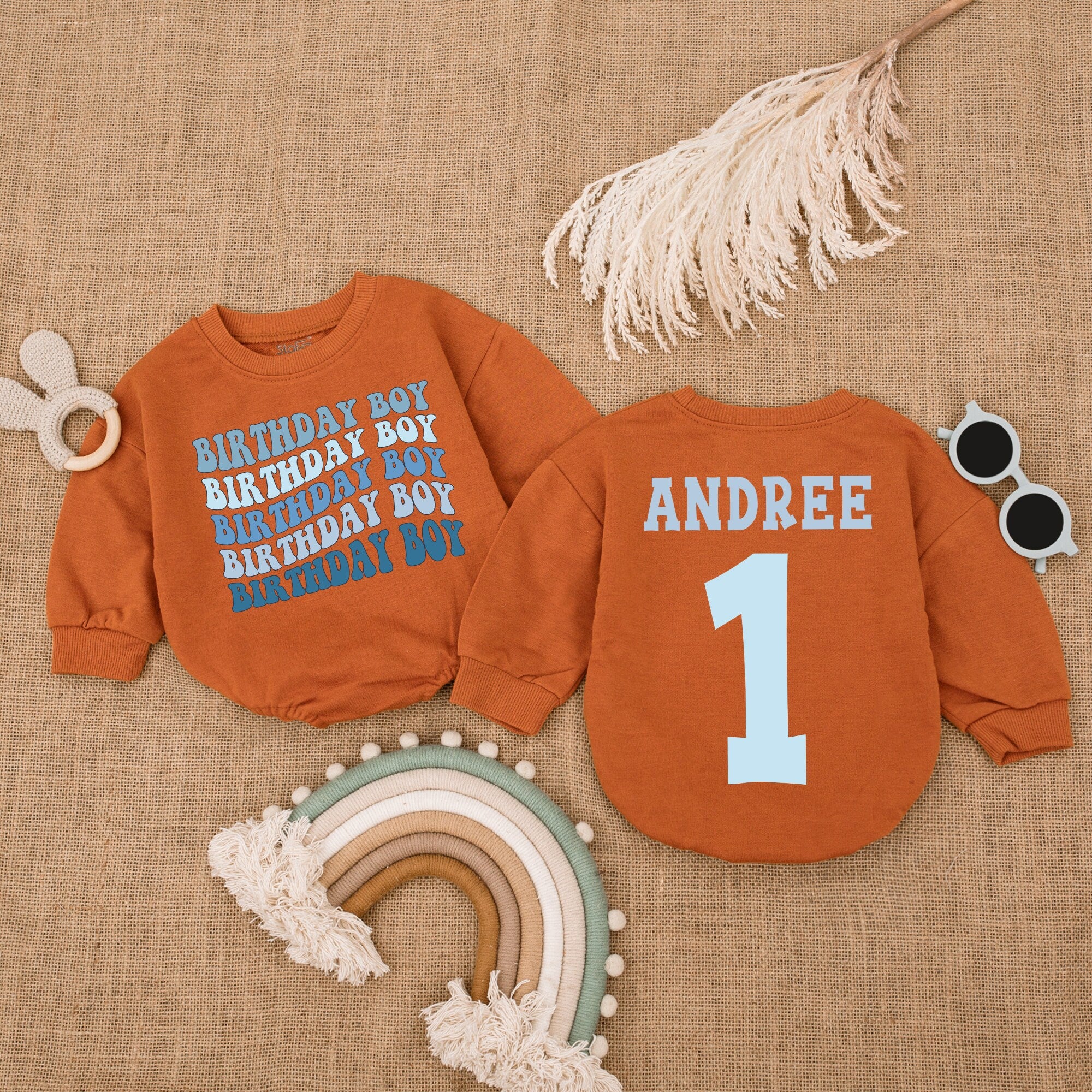 Blue Birthday Boy Romper with Name - First Birthday Outfit
