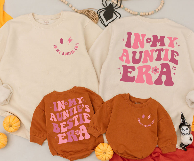 In My Auntie Era Matching Outfit Cheerful Pink Cotton Baby Romper Auntie's Bestie Gift Newborn Girl Birthday Celebration