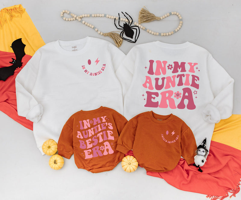 In My Auntie Era Matching Outfit Cheerful Pink Cotton Baby Romper Auntie's Bestie Gift Newborn Girl Birthday Celebration