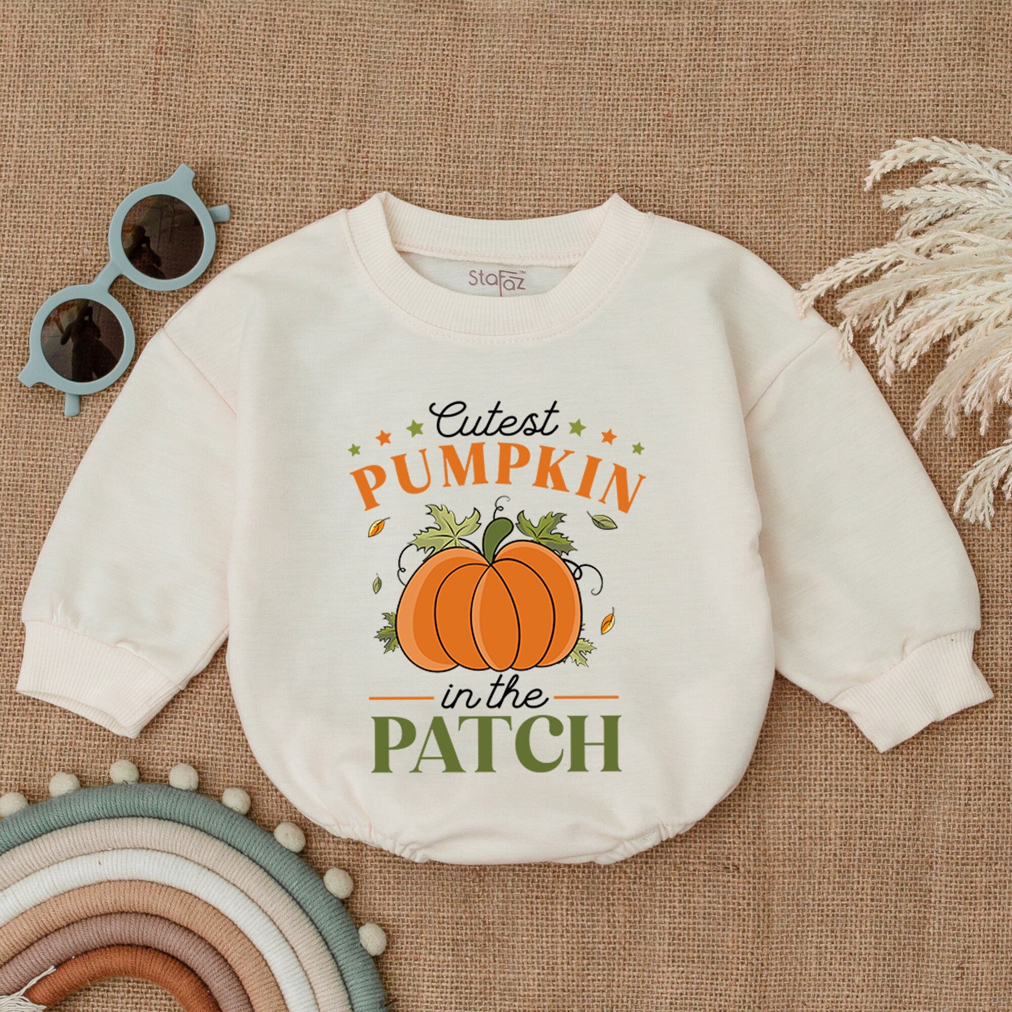 Cutest Pumpkin in the Patch Baby Romper Fall Outfit Orange Green Cotton Thanksgiving Infant Bodysuit Autumn Clothes Birthday Gift