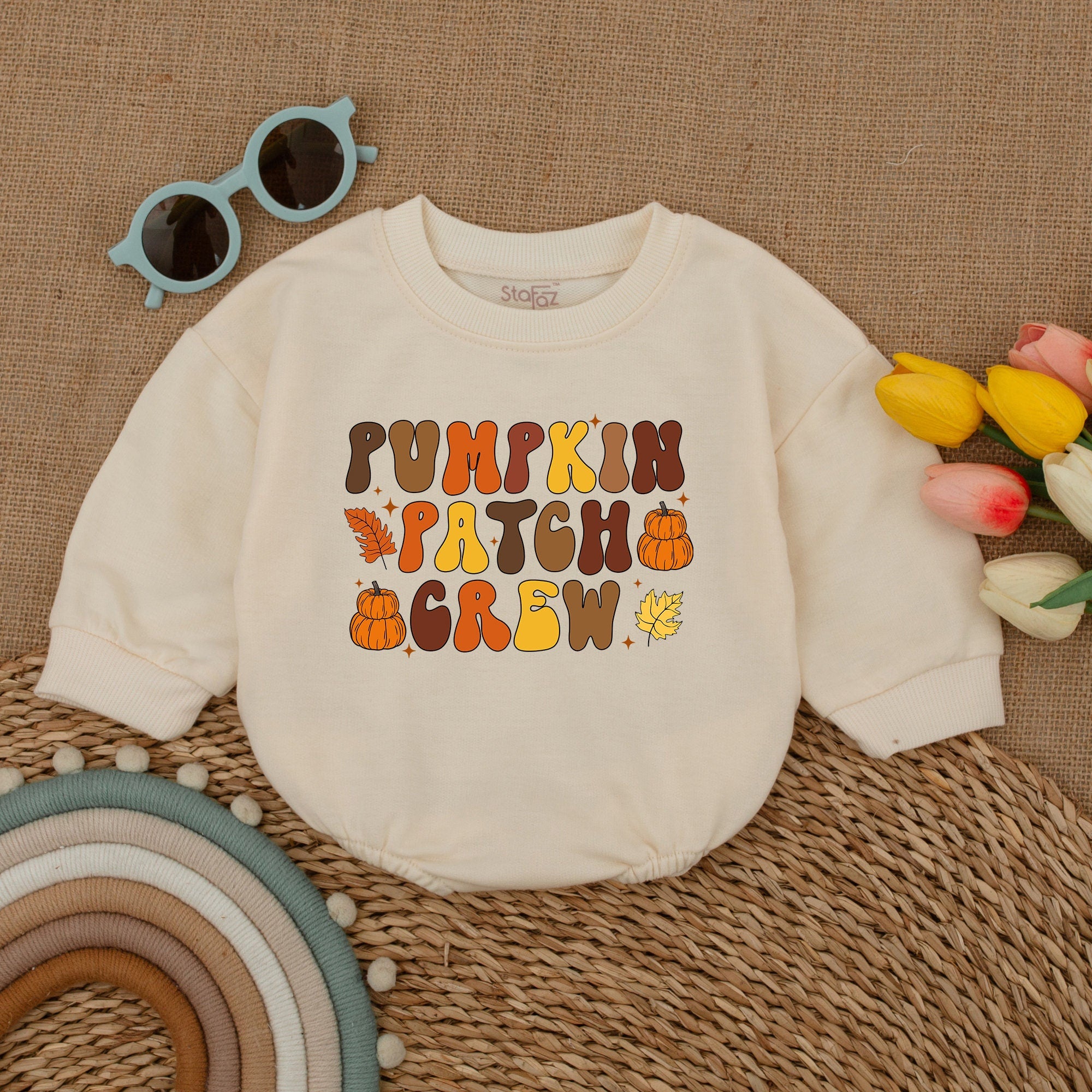 Pumpkin Patch Crew Baby Romper Vintage Fall Bodysuit Thanksgiving Outfit Cozy Autumn Design Soft Cotton Infant Clothes
