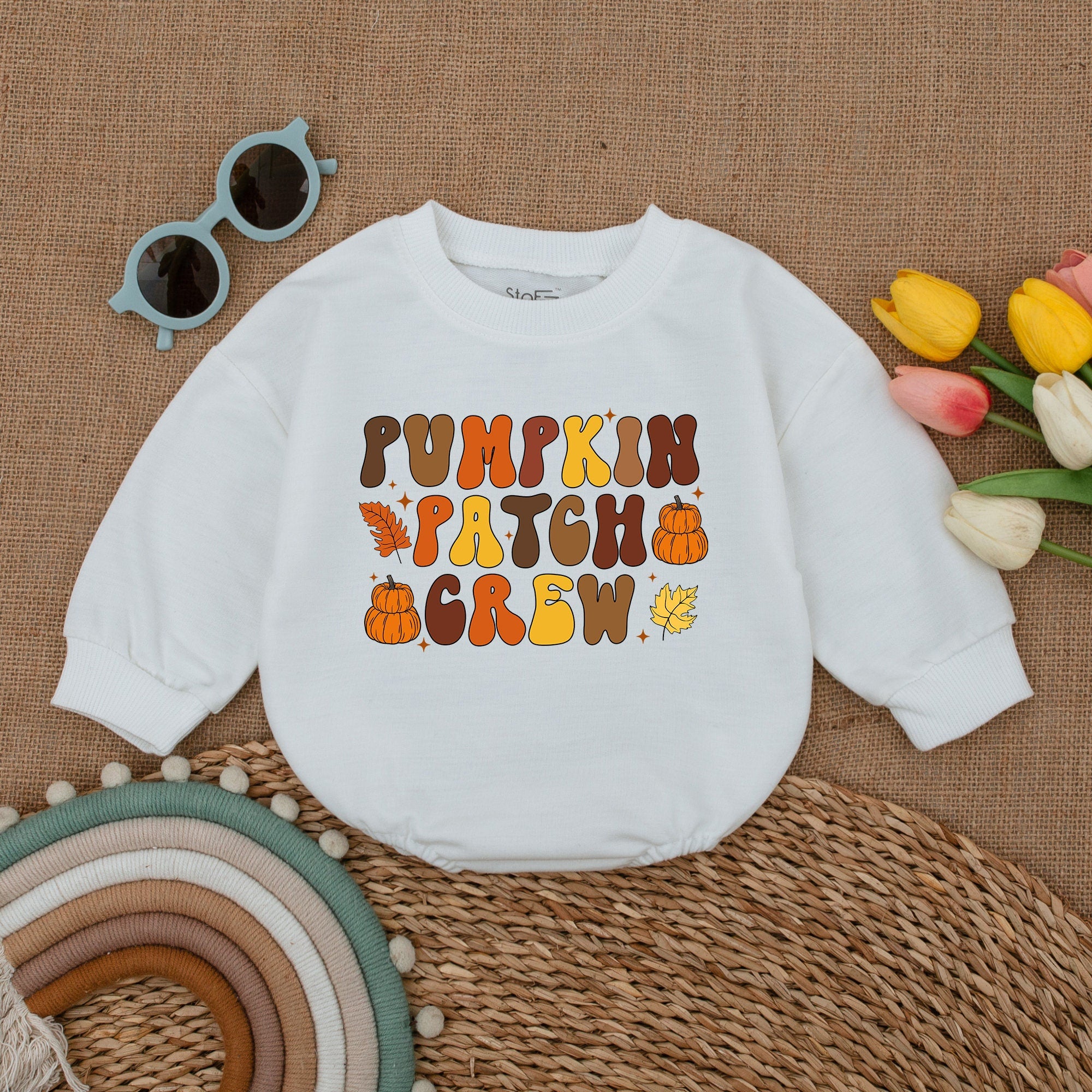 Pumpkin Patch Crew Baby Romper Vintage Fall Bodysuit Thanksgiving Outfit Cozy Autumn Design Soft Cotton Infant Clothes