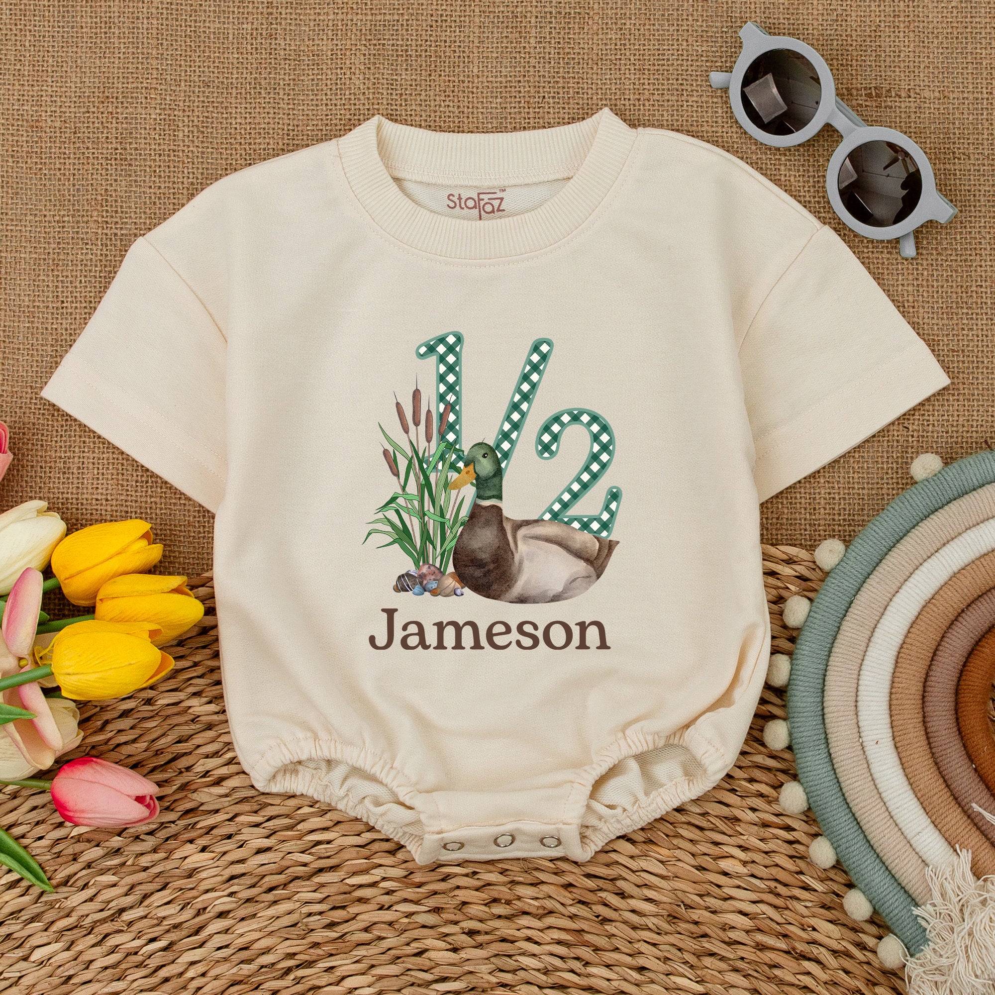 Custom Mallard Duck Romper with Name - Personalized Baby Gift